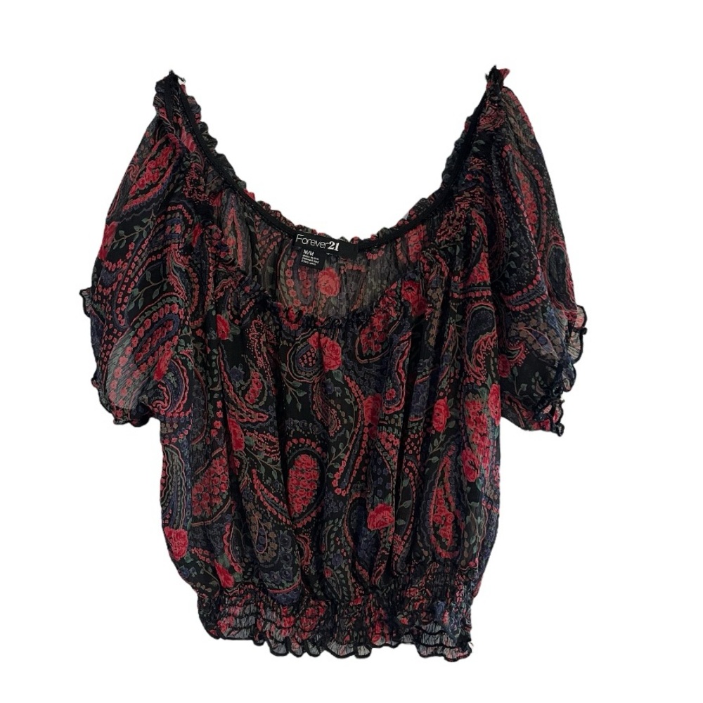 Forever 21 Women's Black and‎ red Paisley Top